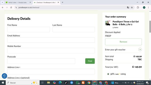 Pondkeeper checkout page showing Pondkeeper discount code box | Screenshot taken by SimplyCodes community member on Aug 30, 2025