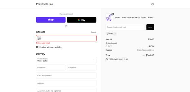 PonyCycle checkout page showing PonyCycle discount code box | Screenshot taken by SimplyCodes community member on Sep 16, 2025