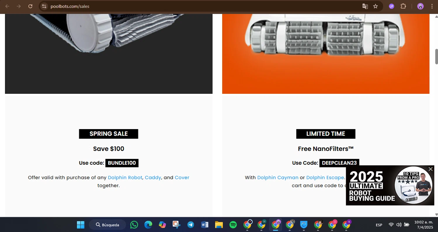 Poolbots discount code screenshot showing code BUNDLE100 applied at Poolbots checkout page. Uploaded by SimplyCodes community member GoldLynx7797 on Apr 7, 2025