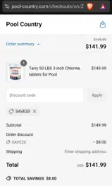 SAVE20 coupon verification screenshot