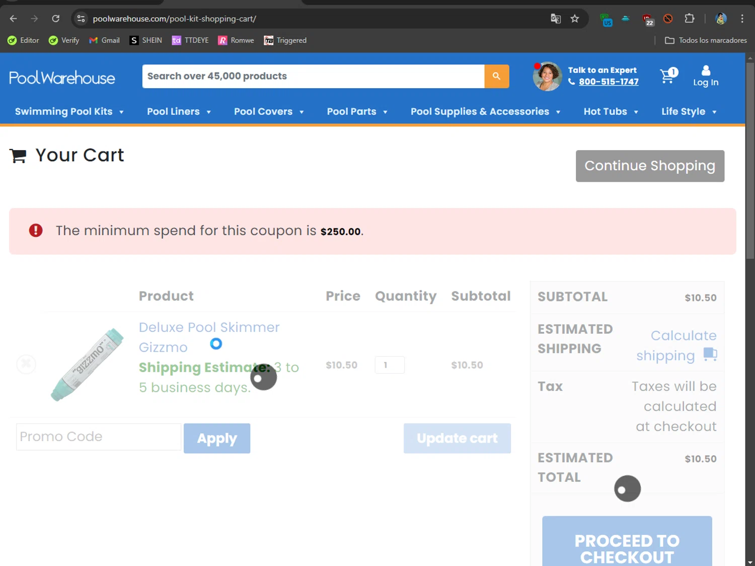 where to use Pool Warehouse promo code box
