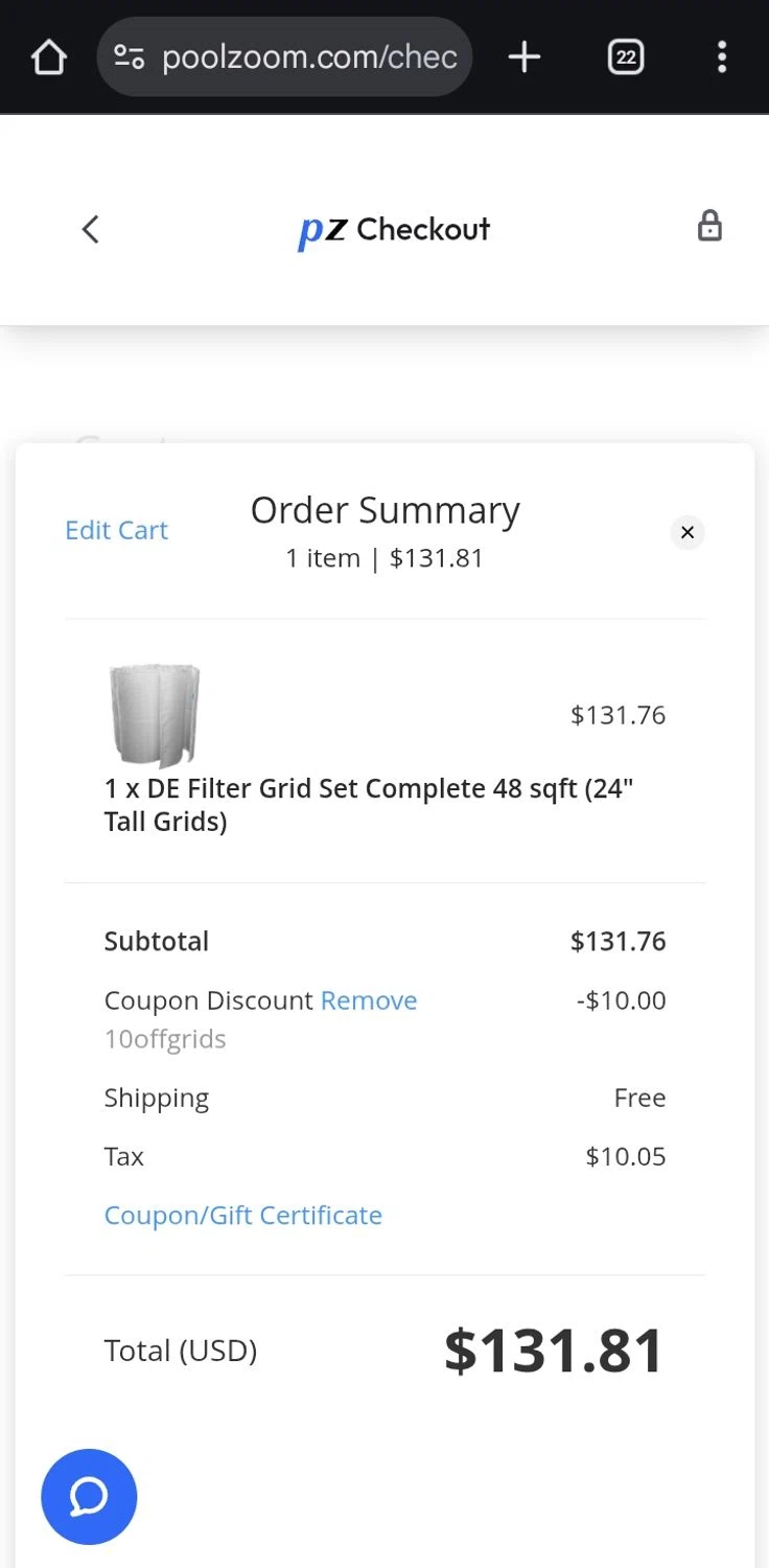 PoolZoom.com checkout page showing PoolZoom.com promo code box | Screenshot taken by SimplyCodes community member on Sep 11, 2025