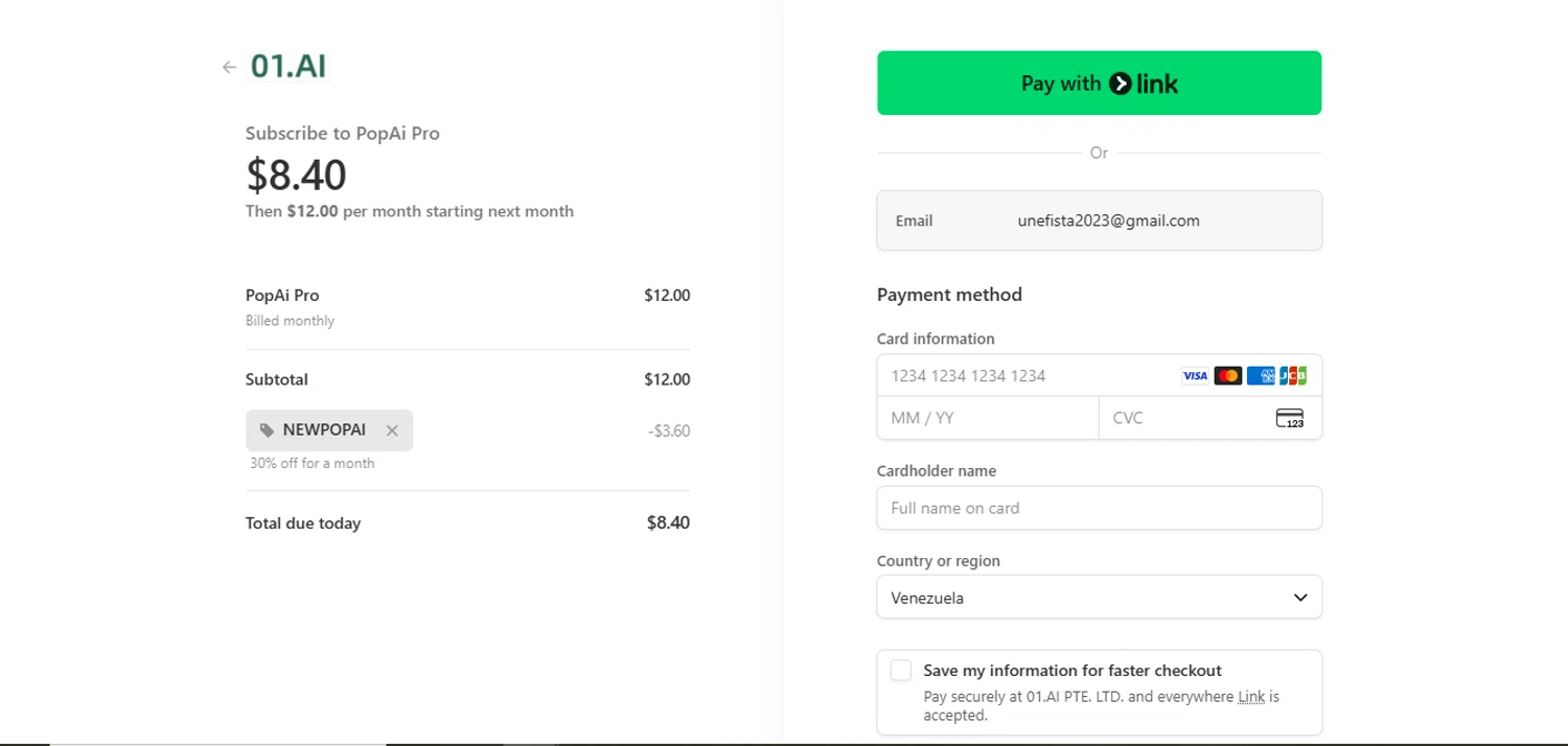 PopAi discount code screenshot showing code NEWPOPAI applied at PopAi checkout page. Uploaded by SimplyCodes community member juanisaac on Oct 5, 2025