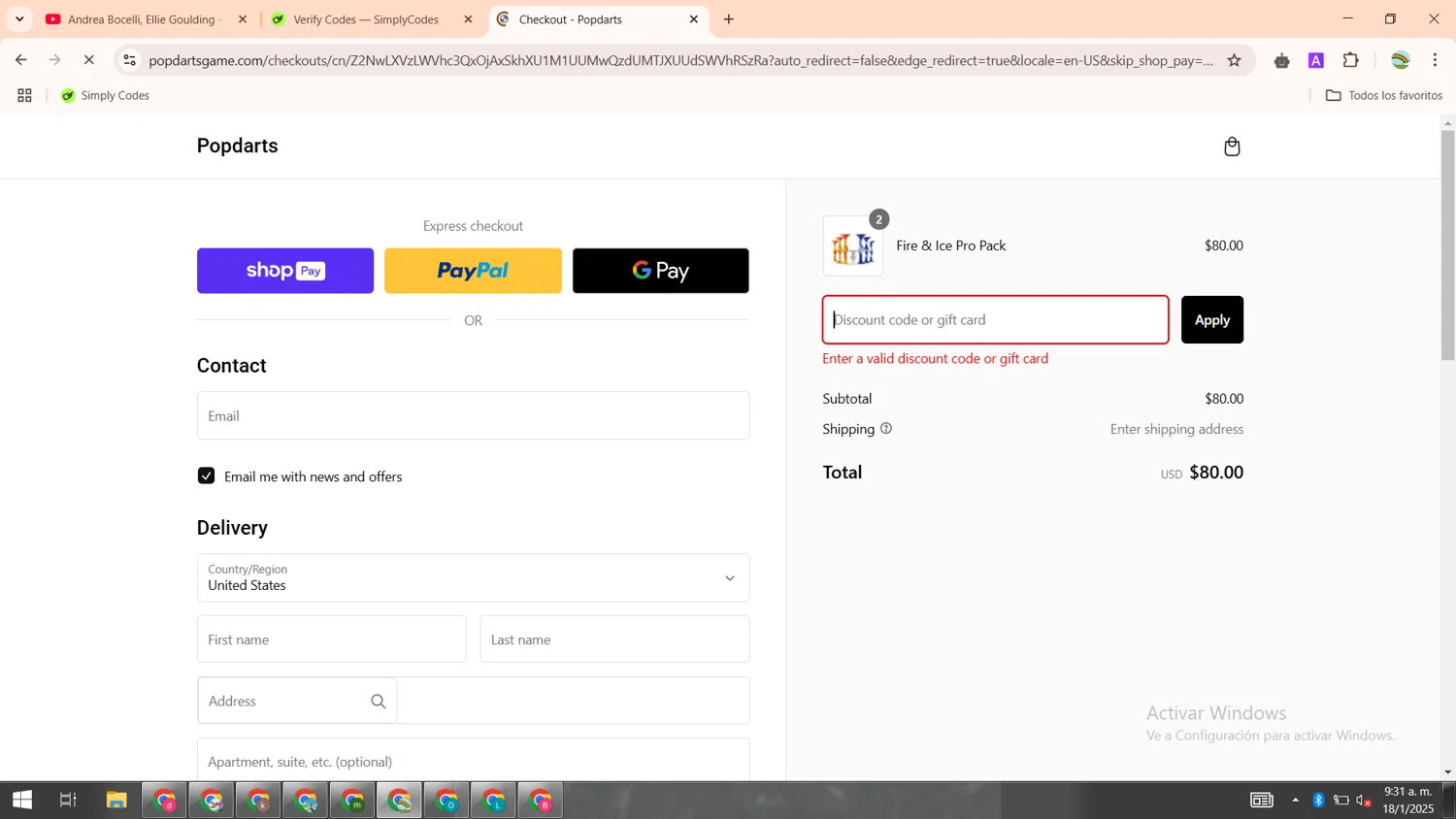 Popdarts discount code screenshot showing code WELCOME10 applied at Popdarts checkout page. Uploaded by SimplyCodes community member CoinMaven5220 on Jan 18, 2025