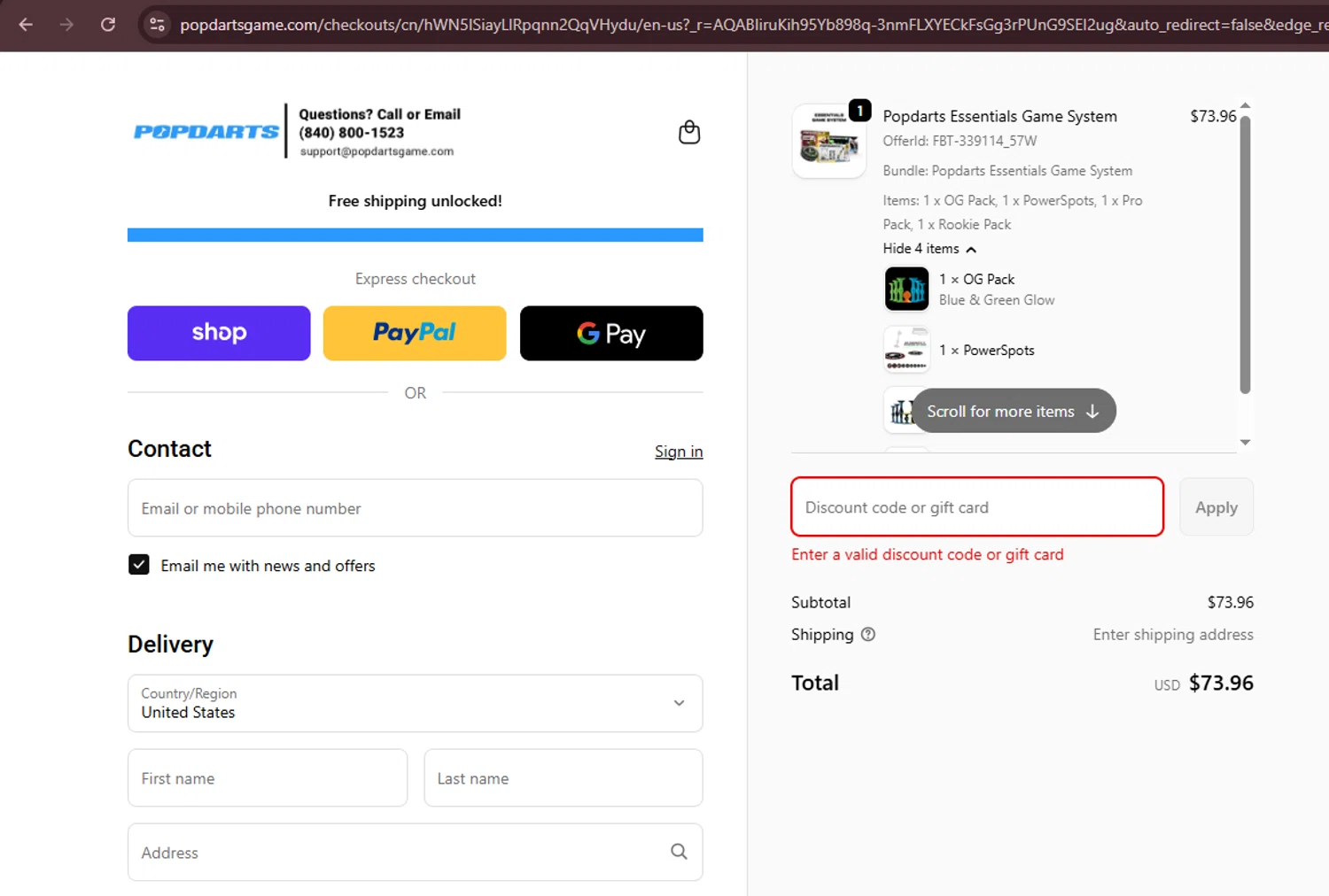 Popdarts discount code screenshot showing code AMYPURIFOY applied at Popdarts checkout page. Uploaded by SimplyCodes community member Teamgorila on Nov 14, 2025