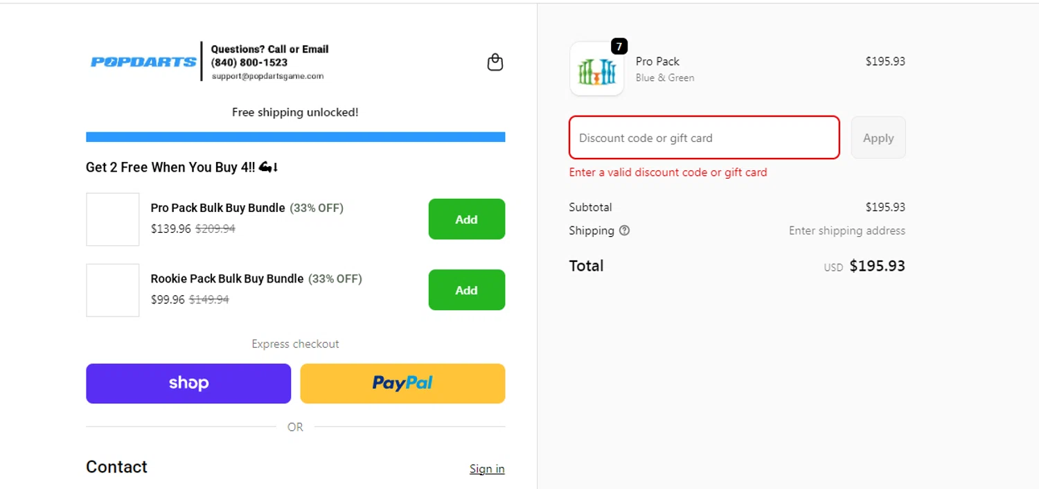 Popdarts discount code screenshot showing code TENERETEAM applied at Popdarts checkout page. Uploaded by SimplyCodes community member obito1234 on Nov 25, 2025