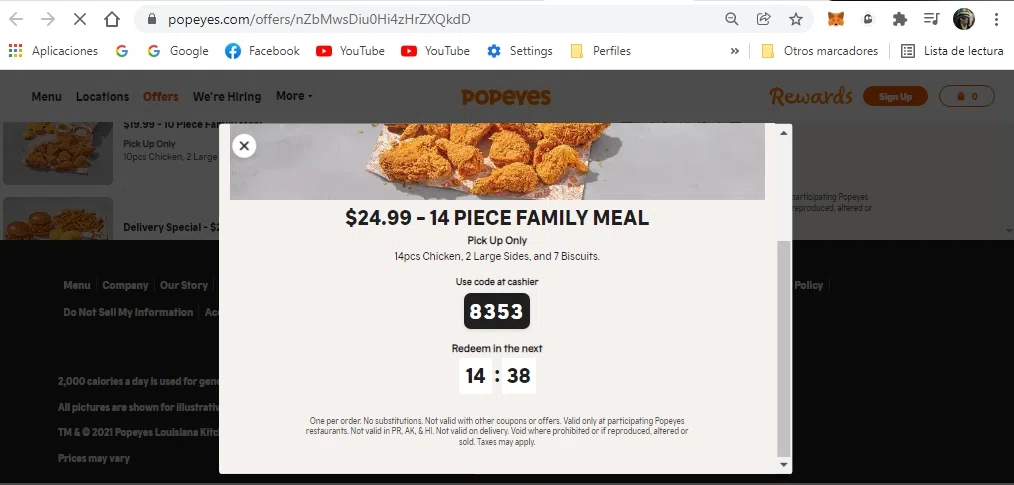 where to use Popeyes promo code box