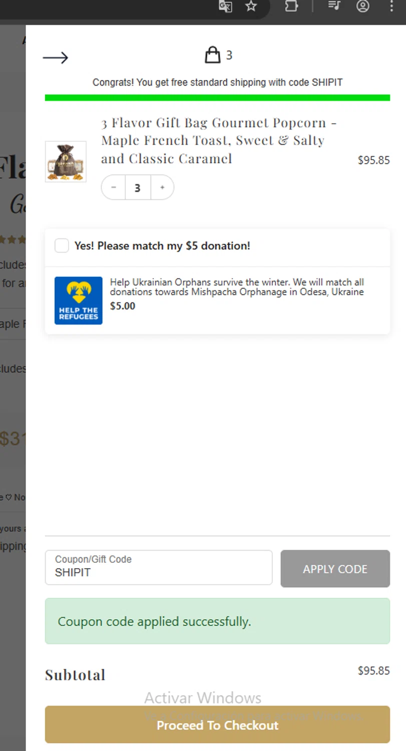 Popinsanity coupon code screenshot showing code SHIPIT applied at Popinsanity checkout page. Uploaded by SimplyCodes community member Cangel12 on Apr 18, 2025