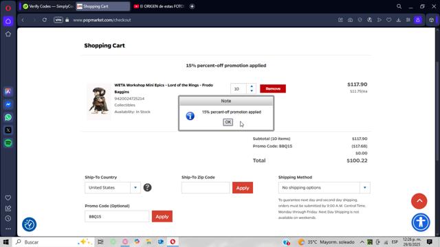 PopMarket checkout page showing PopMarket coupon code box | Screenshot taken by SimplyCodes community member on Aug 29, 2025