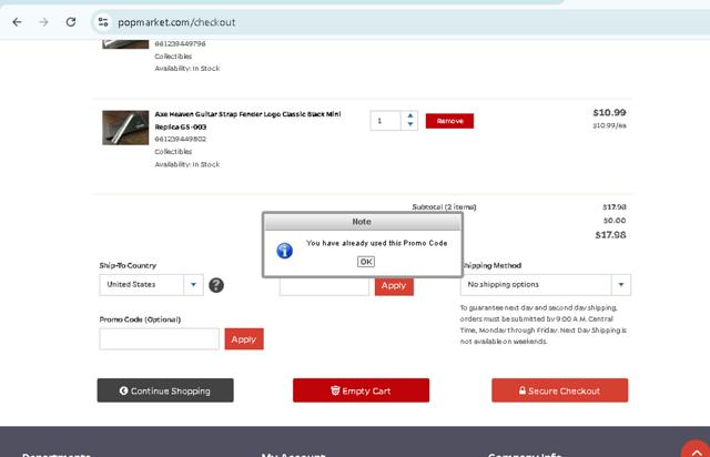 PopMarket checkout page showing PopMarket coupon code box | Screenshot taken by SimplyCodes community member on Aug 11, 2025