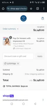 LUCKY250 coupon verification screenshot