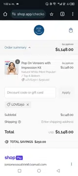 LOVE250 coupon verification screenshot