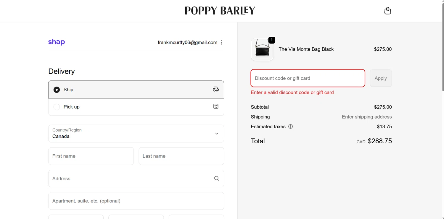 Poppy Barley promo code screenshot showing code WELCOMEAGAIN25 applied at Poppy Barley checkout page. Uploaded by SimplyCodes community member DealOwl558 on Dec 4, 2025