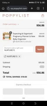 NURTURE15 coupon verification screenshot