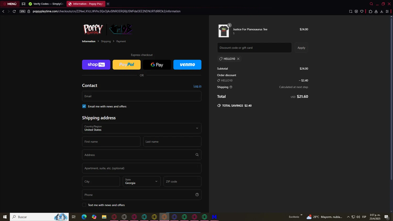 Playtime Co Shop promo code screenshot showing code HELLO10 applied at Playtime Co Shop checkout page. Uploaded by SimplyCodes community member SaleCurator1460 on Apr 25, 2025