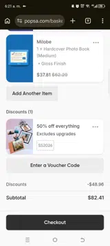 Popsa US coupon verification screenshot