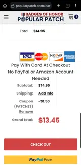 PATCHES coupon verification screenshot