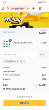 Pop-up Gadget coupon verification screenshot