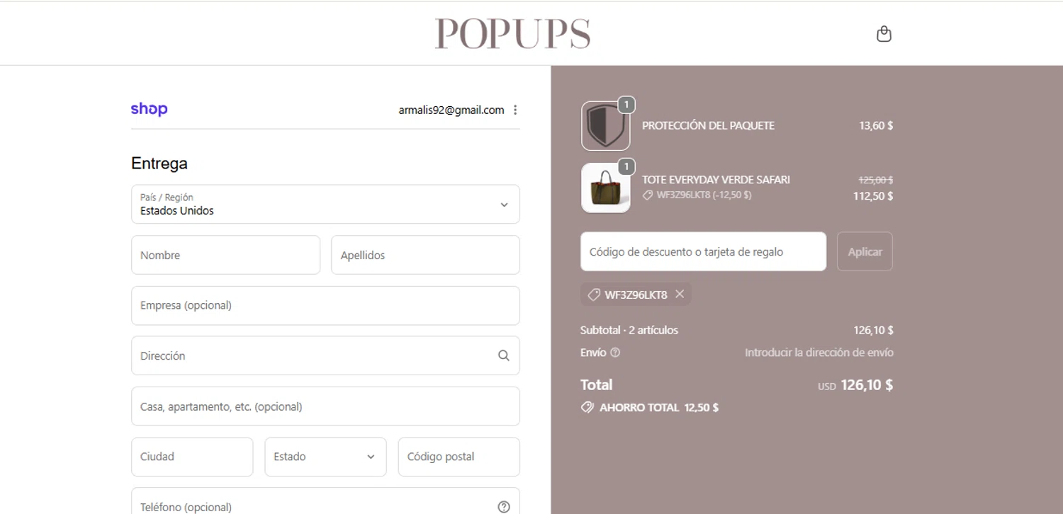 PopUps promo code screenshot showing code WF3Z96LKT8 applied at PopUps checkout page. Uploaded by SimplyCodes community member armalissolorzano1 on Jan 30, 2026