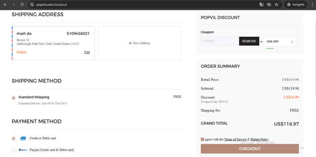 Popvil checkout page showing Popvil coupon code box | Screenshot taken by SimplyCodes community member on Jul 25, 2025