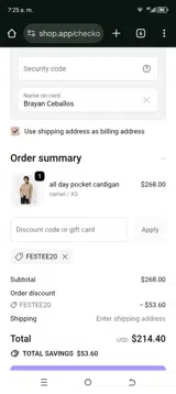 festee20 coupon verification screenshot