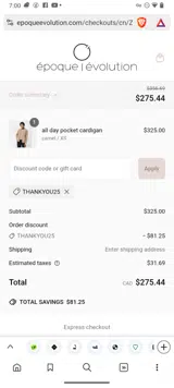 THANKYOU25 coupon verification screenshot