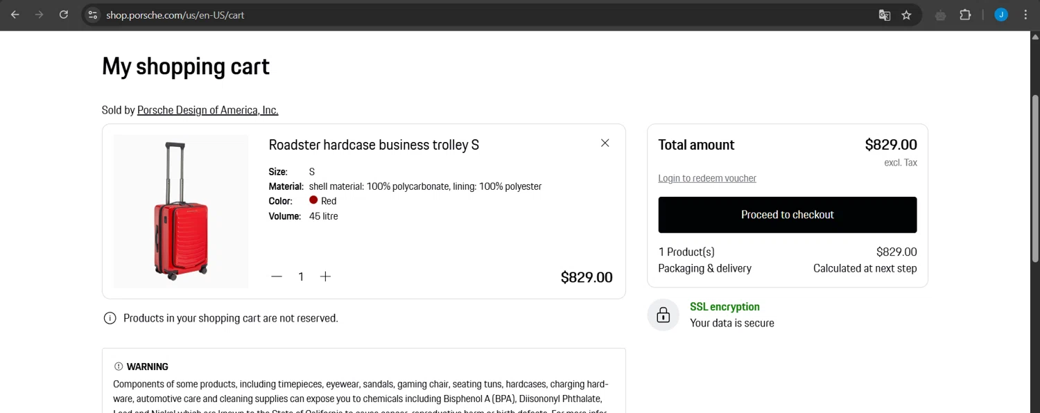 Porsche Design promo code screenshot showing code HONEYXPD applied at Porsche Design checkout page. Uploaded by SimplyCodes community member Jeanjc on May 4, 2025