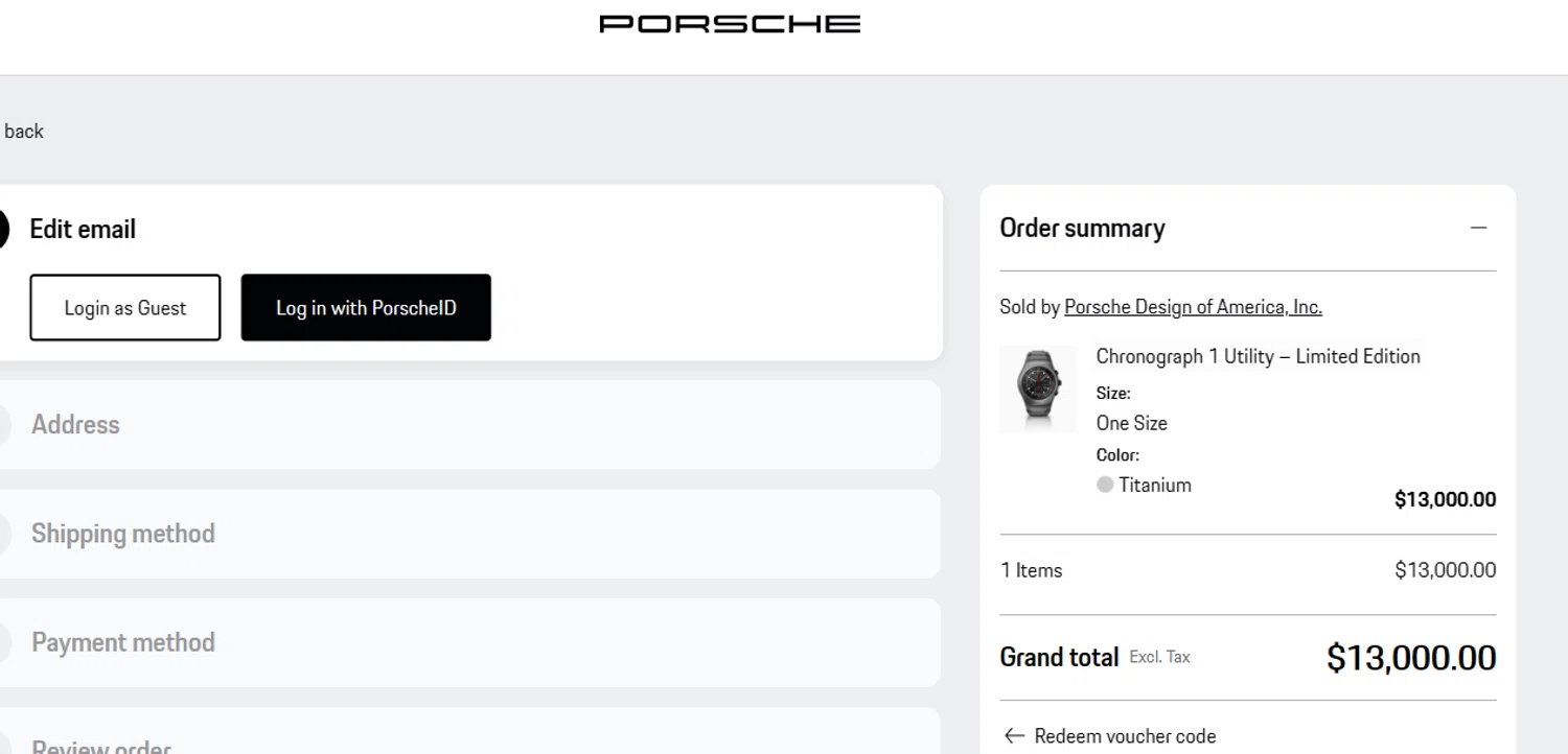Porsche Design promo code screenshot showing code HONEYXPD applied at Porsche Design checkout page. Uploaded by SimplyCodes community member PIONEER01 on May 25, 2025
