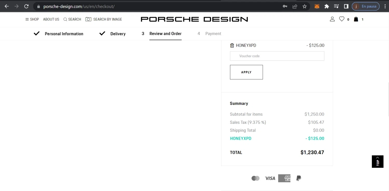 where to use Porsche Design promo code box