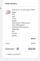 Porsche Design coupon verification screenshot