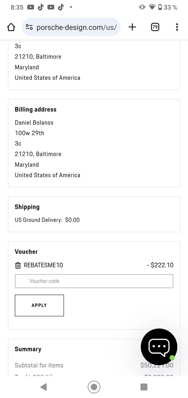 Porsche Design US checkout page showing Porsche Design US promo code box | Screenshot taken by SimplyCodes community member on Oct 11, 2024