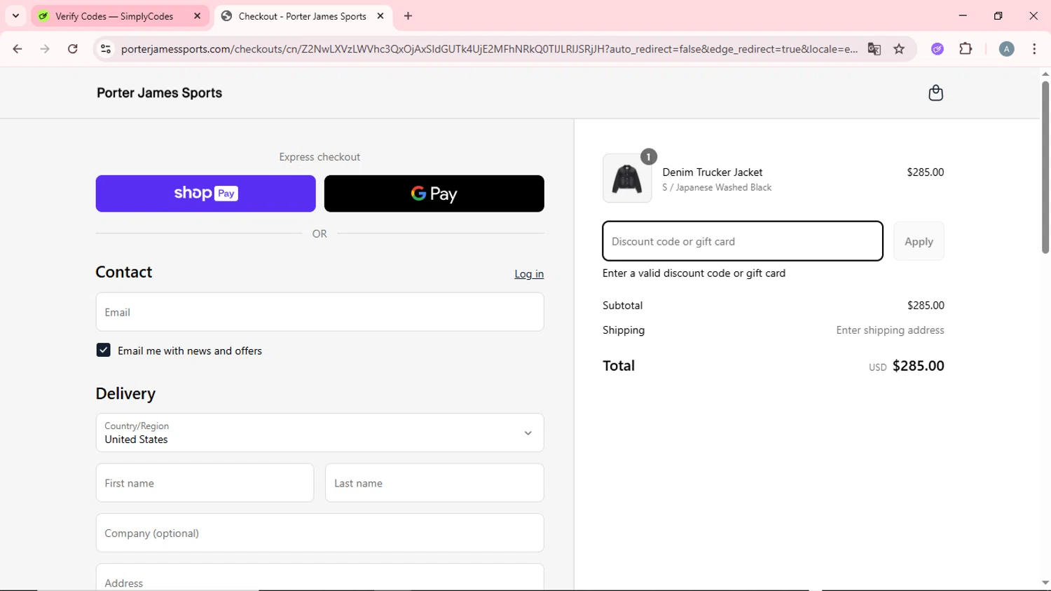 Porter James Sports discount code screenshot showing code KAIHARA applied at Porter James Sports checkout page. Uploaded by SimplyCodes community member CrownSpotter6947 on May 30, 2025