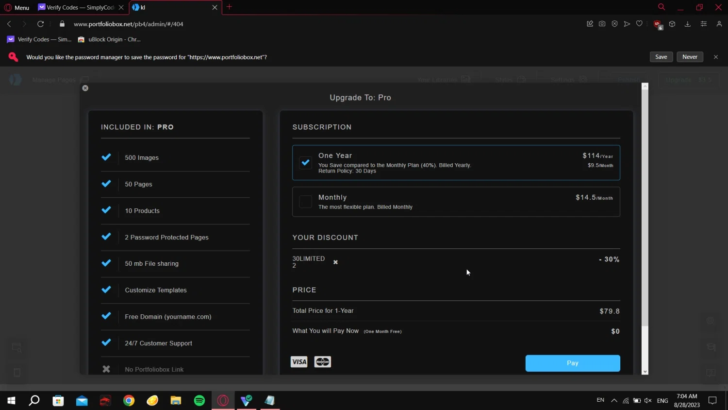 where to use Portfoliobox promo code box