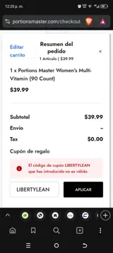 LIBERTYLEAN coupon verification screenshot