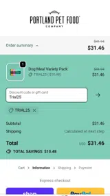 Trial25 coupon verification screenshot