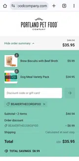 BEAKERTHECORGIPOO coupon verification screenshot