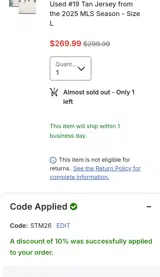 Portland Timbers coupon verification screenshot