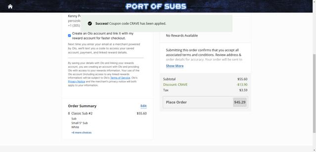Port of Subs checkout page showing Port of Subs promo code box | Screenshot taken by SimplyCodes community member on Mar 18, 2025