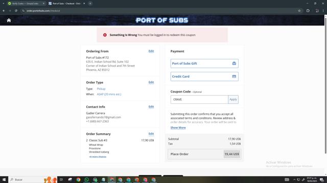 Port of Subs checkout page showing Port of Subs promo code box | Screenshot taken by SimplyCodes community member on Mar 10, 2025