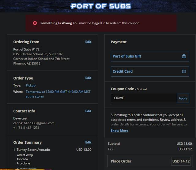 Port of Subs checkout page showing Port of Subs promo code box | Screenshot taken by SimplyCodes community member on Apr 27, 2025