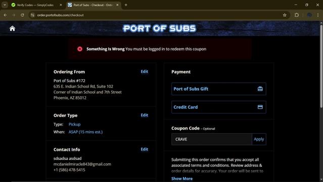 Port of Subs checkout page showing Port of Subs promo code box | Screenshot taken by SimplyCodes community member on Mar 25, 2025