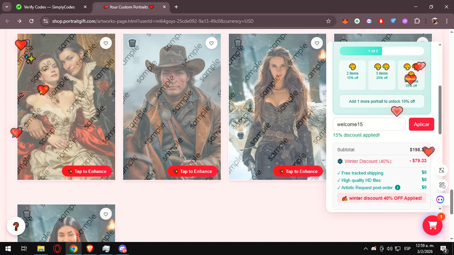 PortraitGift.com checkout page showing PortraitGift.com promo code box | Screenshot taken by SimplyCodes community member on Feb 3, 2026