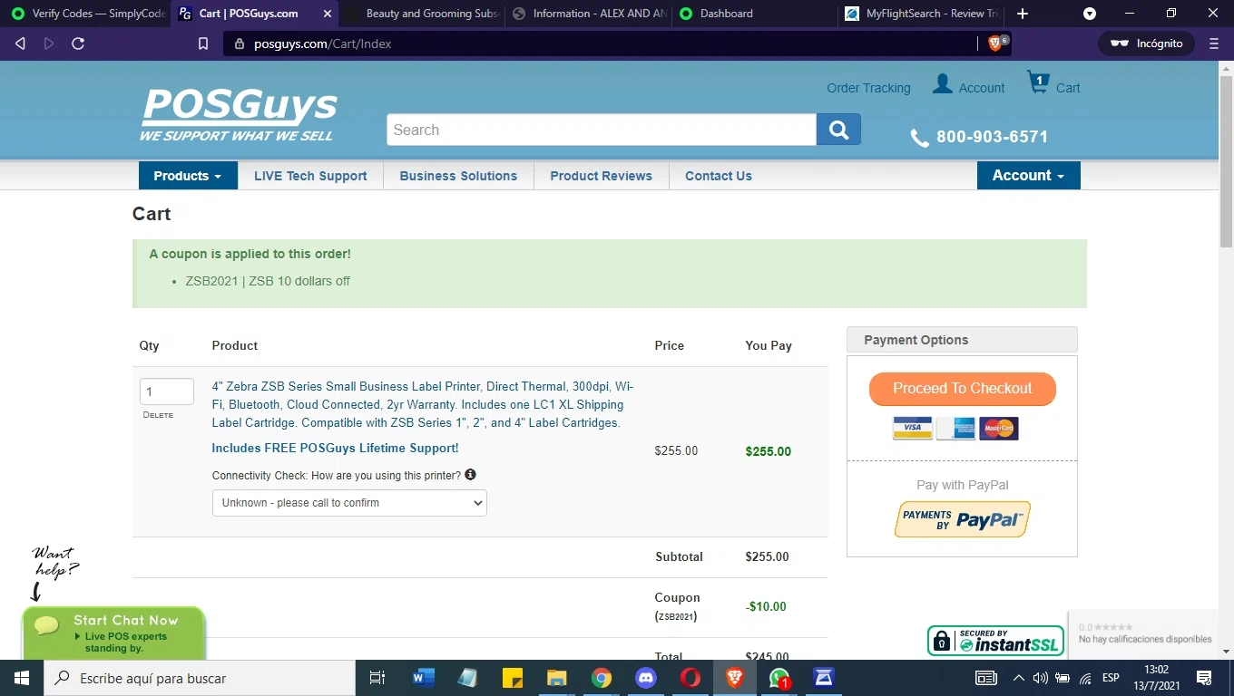 POSguys.com checkout page showing POSguys.com coupon code box | Screenshot taken by SimplyCodes community member on Jul 13, 2021