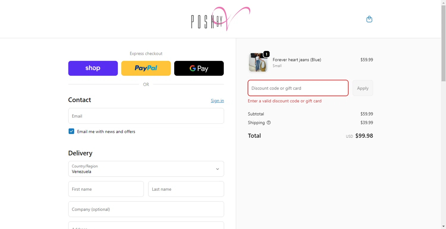 Posh by V discount code screenshot showing code CYBER applied at Posh by V checkout page. Uploaded by SimplyCodes community member CodeTitan6120 on Dec 9, 2025