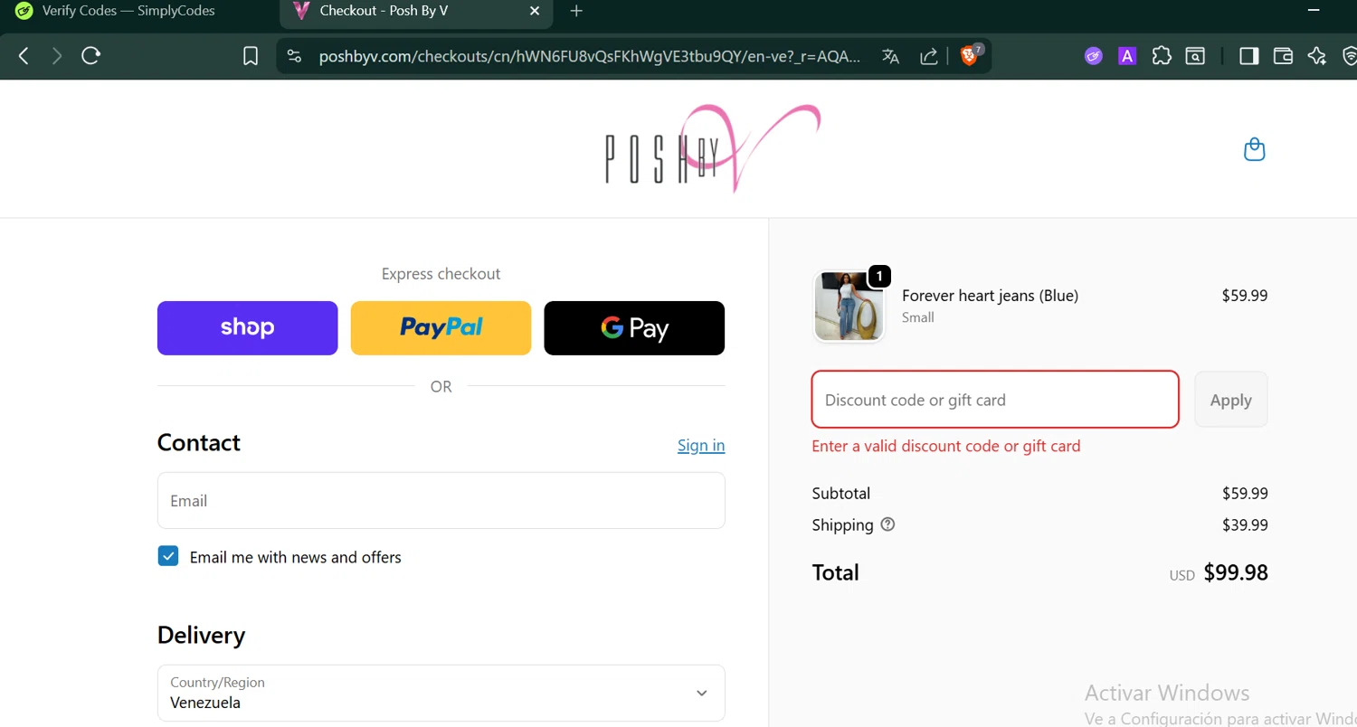 Posh by V discount code screenshot showing code CYBER applied at Posh by V checkout page. Uploaded by SimplyCodes community member PennyCaptain4684 on Dec 9, 2025