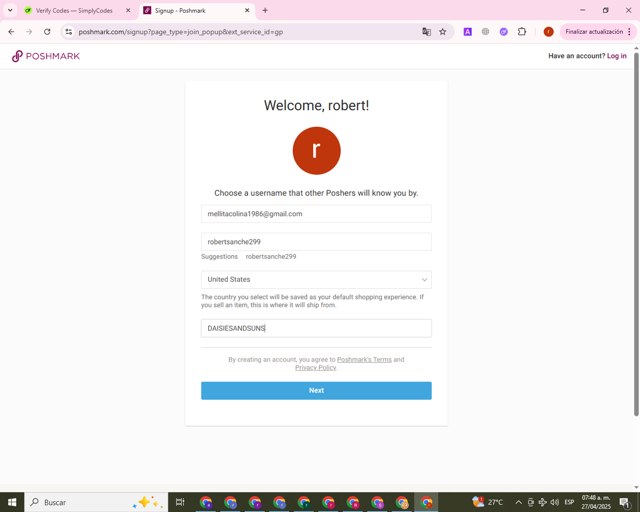 Poshmark checkout page showing Poshmark promo code box | Screenshot taken by SimplyCodes community member on Apr 27, 2025