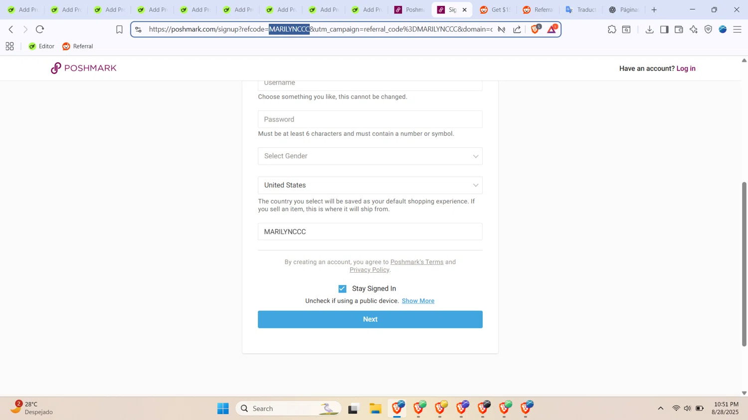 Poshmark promo code screenshot showing code MARILYNCCC applied at Poshmark checkout page. Uploaded by SimplyCodes community member BabaYaga on Aug 29, 2025