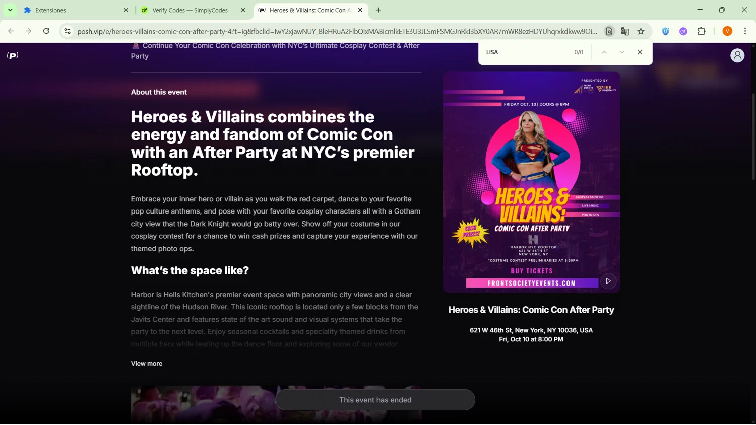 Posh.vip promo code screenshot showing code LISA applied at Posh.vip checkout page. Uploaded by SimplyCodes community member GoldFox1696 on Oct 28, 2025