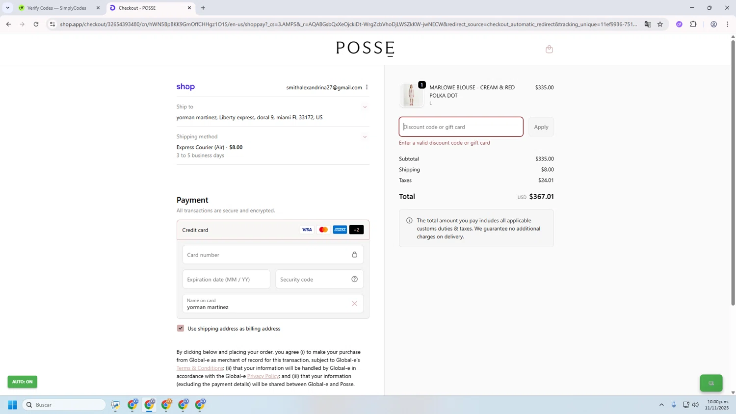 Posse US promo code screenshot showing code NEWTOTHEPOSSE applied at Posse US checkout page. Uploaded by SimplyCodes community member 000000ooooooooooo on Nov 12, 2025