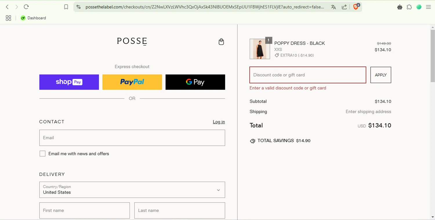 Posse US promo code screenshot showing code VIP30 applied at Posse US checkout page. Uploaded by SimplyCodes community member pipemalkovich on Feb 28, 2025